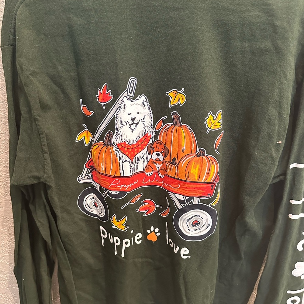 Puppie Love Fall Dog Women’s Long Sleeve Tee, size Medium